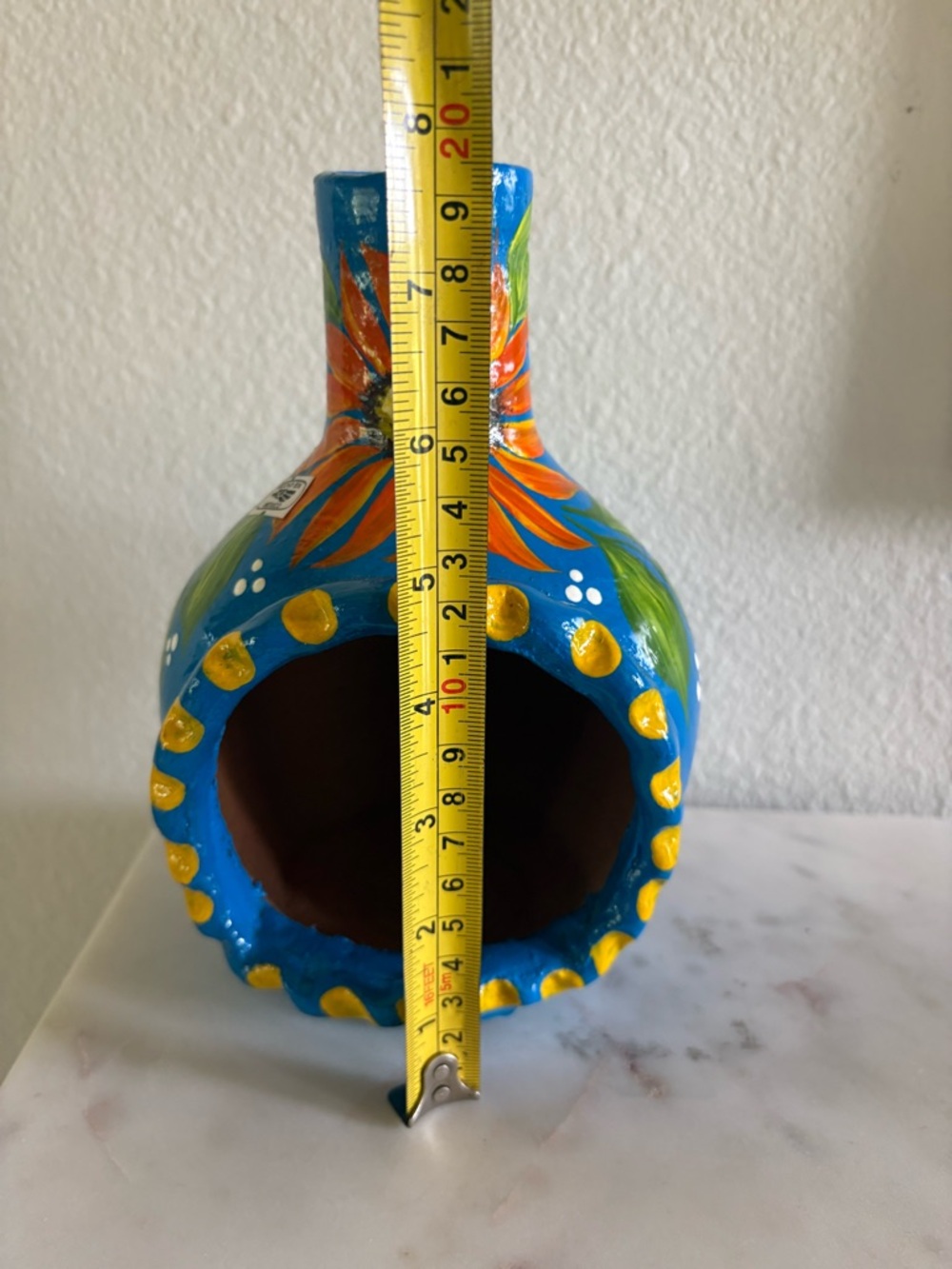Hand-Painted Blue Floral Terracotta Chiminea - Picture 5 of 6